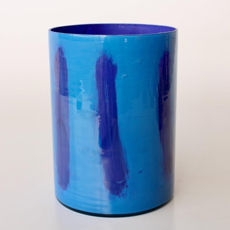 BLUE & PURPLE GLASS CANDLE HOLDER OR VASE  20X15CM